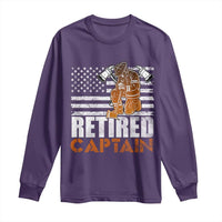 Retired Firefighter Captain Long Sleeve Shirt Vintage Retirement Gifts Fireman American Flag - Wonder Print Shop