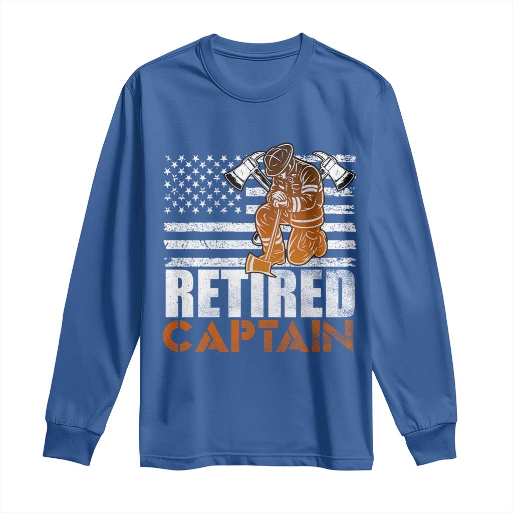 Retired Firefighter Captain Long Sleeve Shirt Vintage Retirement Gifts Fireman American Flag - Wonder Print Shop