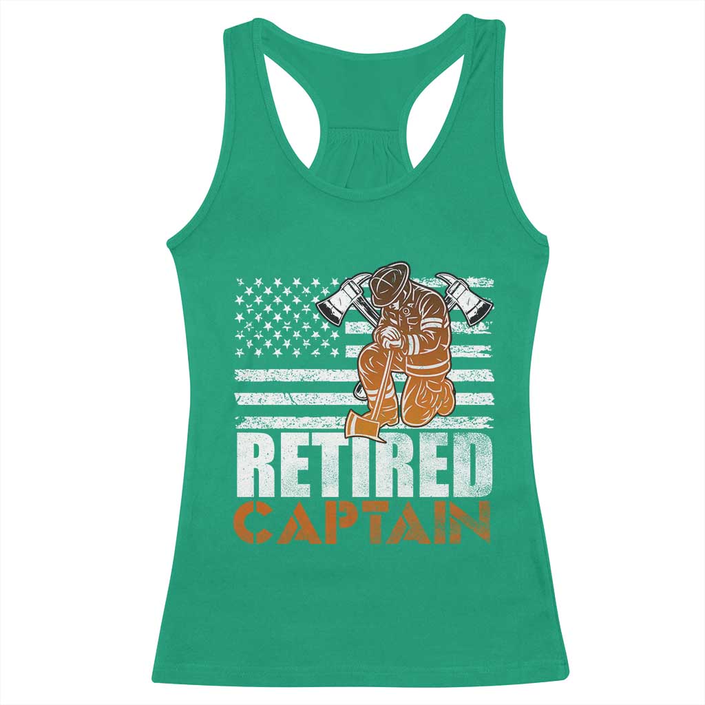 Retired Firefighter Captain Racerback Tank Top Vintage Retirement Gifts Fireman American Flag - Wonder Print Shop