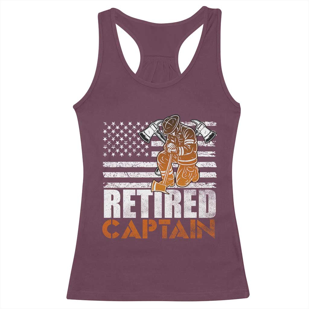 Retired Firefighter Captain Racerback Tank Top Vintage Retirement Gifts Fireman American Flag - Wonder Print Shop