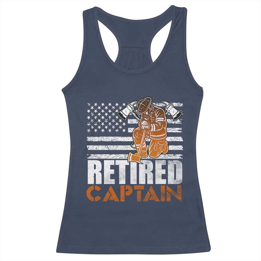 Retired Firefighter Captain Racerback Tank Top Vintage Retirement Gifts Fireman American Flag - Wonder Print Shop