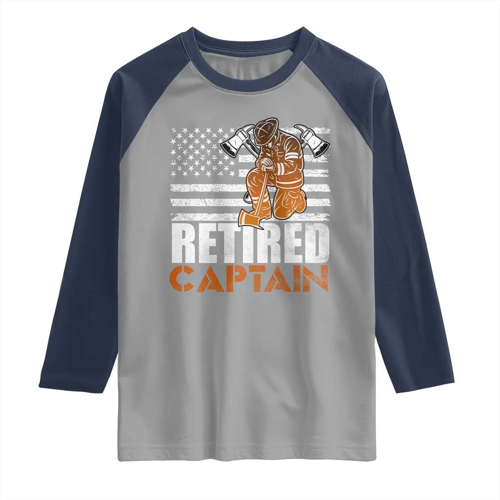Retired Firefighter Captain Raglan Shirt Vintage Retirement Gifts Fireman American Flag - Wonder Print Shop