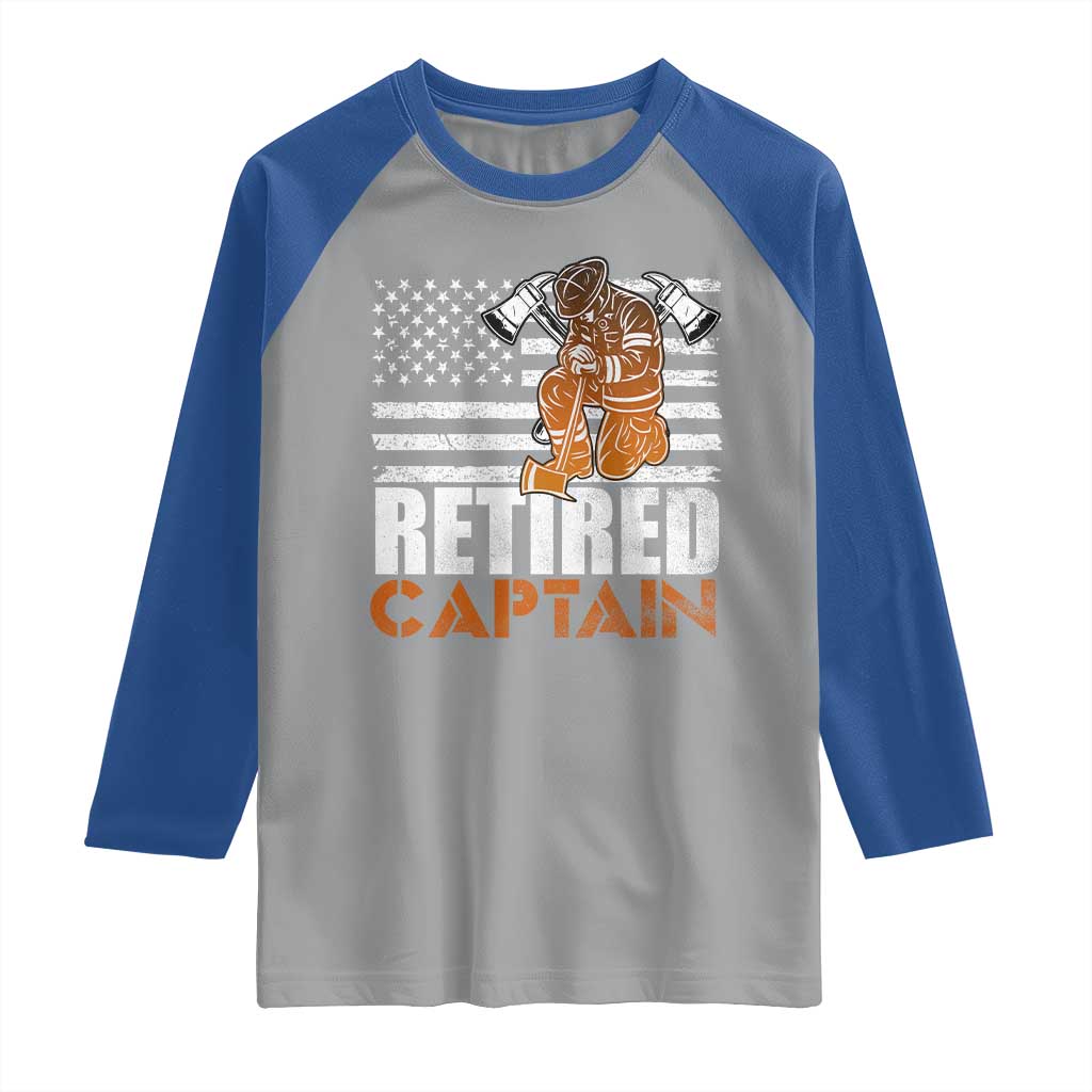 Retired Firefighter Captain Raglan Shirt Vintage Retirement Gifts Fireman American Flag - Wonder Print Shop