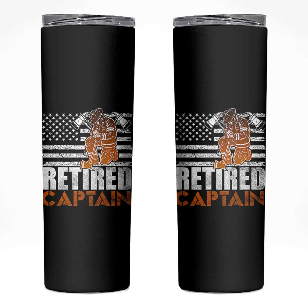Retired Firefighter Captain Skinny Tumbler Vintage Retirement Gifts Fireman American Flag - Wonder Print Shop