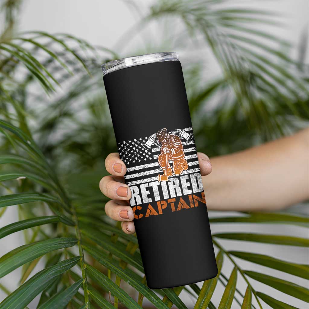 Retired Firefighter Captain Skinny Tumbler Vintage Retirement Gifts Fireman American Flag - Wonder Print Shop
