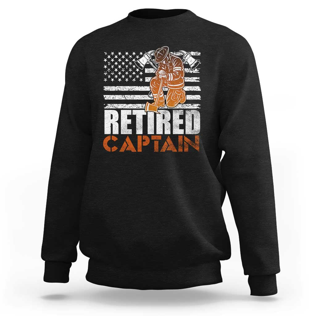 Retired Firefighter Captain Sweatshirt Vintage Retirement Gifts Fireman American Flag - Wonder Print Shop