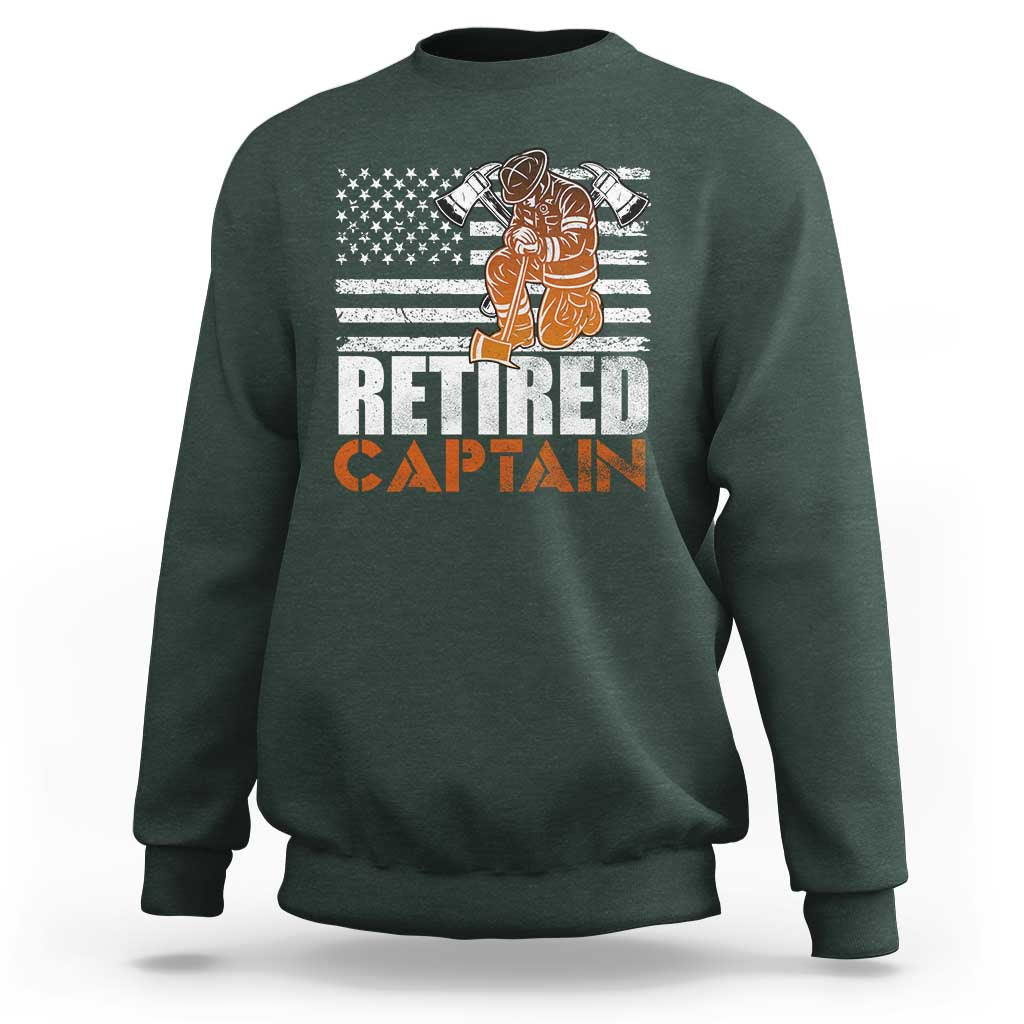 Retired Firefighter Captain Sweatshirt Vintage Retirement Gifts Fireman American Flag - Wonder Print Shop