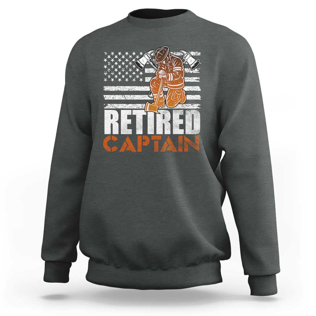 Retired Firefighter Captain Sweatshirt Vintage Retirement Gifts Fireman American Flag - Wonder Print Shop