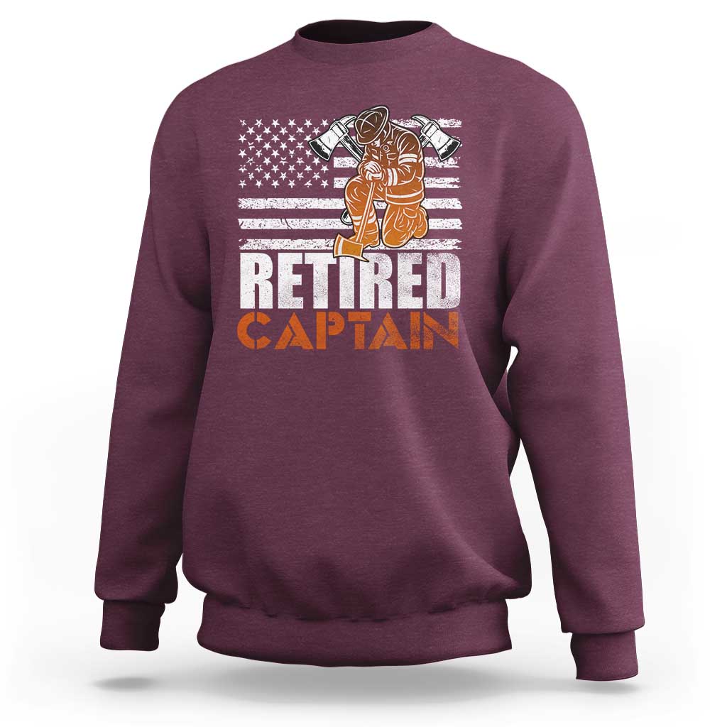 Retired Firefighter Captain Sweatshirt Vintage Retirement Gifts Fireman American Flag - Wonder Print Shop