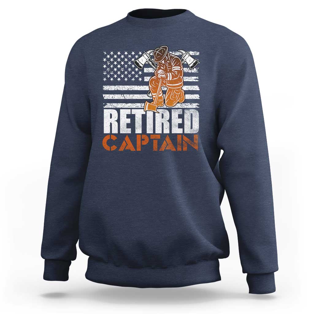 Retired Firefighter Captain Sweatshirt Vintage Retirement Gifts Fireman American Flag - Wonder Print Shop
