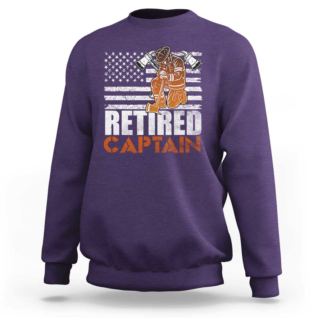 Retired Firefighter Captain Sweatshirt Vintage Retirement Gifts Fireman American Flag - Wonder Print Shop