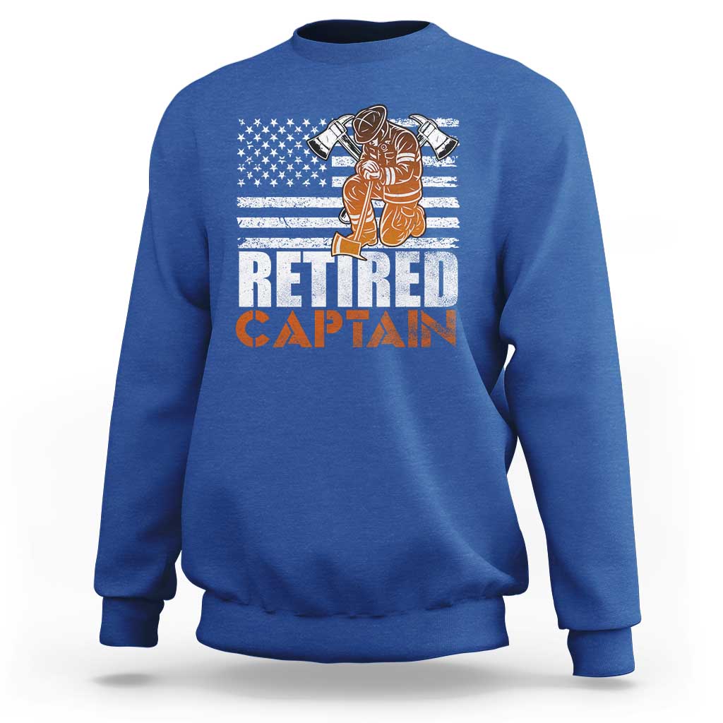 Retired Firefighter Captain Sweatshirt Vintage Retirement Gifts Fireman American Flag - Wonder Print Shop