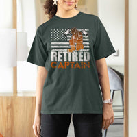 Retired Firefighter Captain T Shirt For Women Vintage Retirement Gifts Fireman American Flag - Wonder Print Shop
