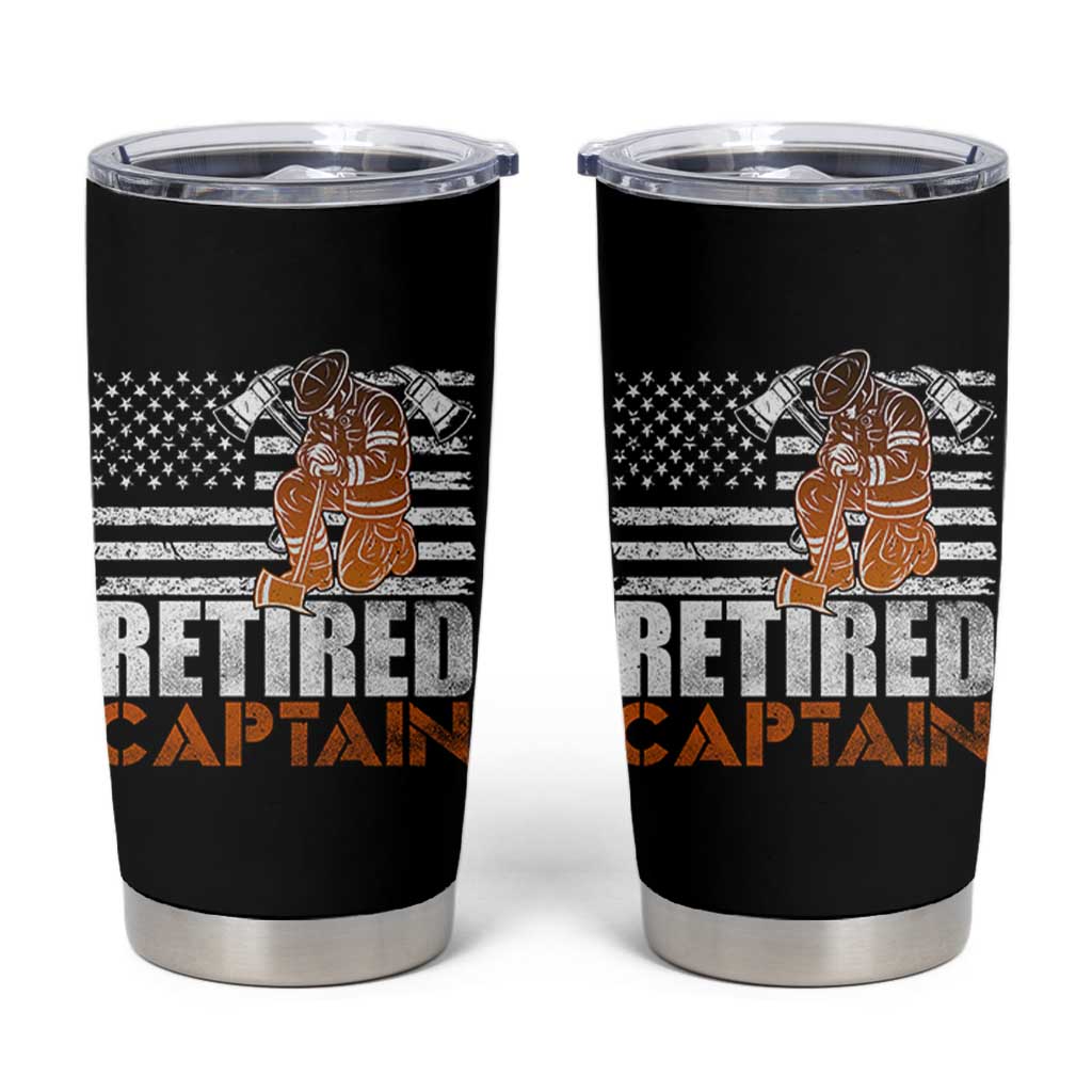 Retired Firefighter Captain Tumbler Cup Vintage Retirement Gifts Fireman American Flag - Wonder Print Shop