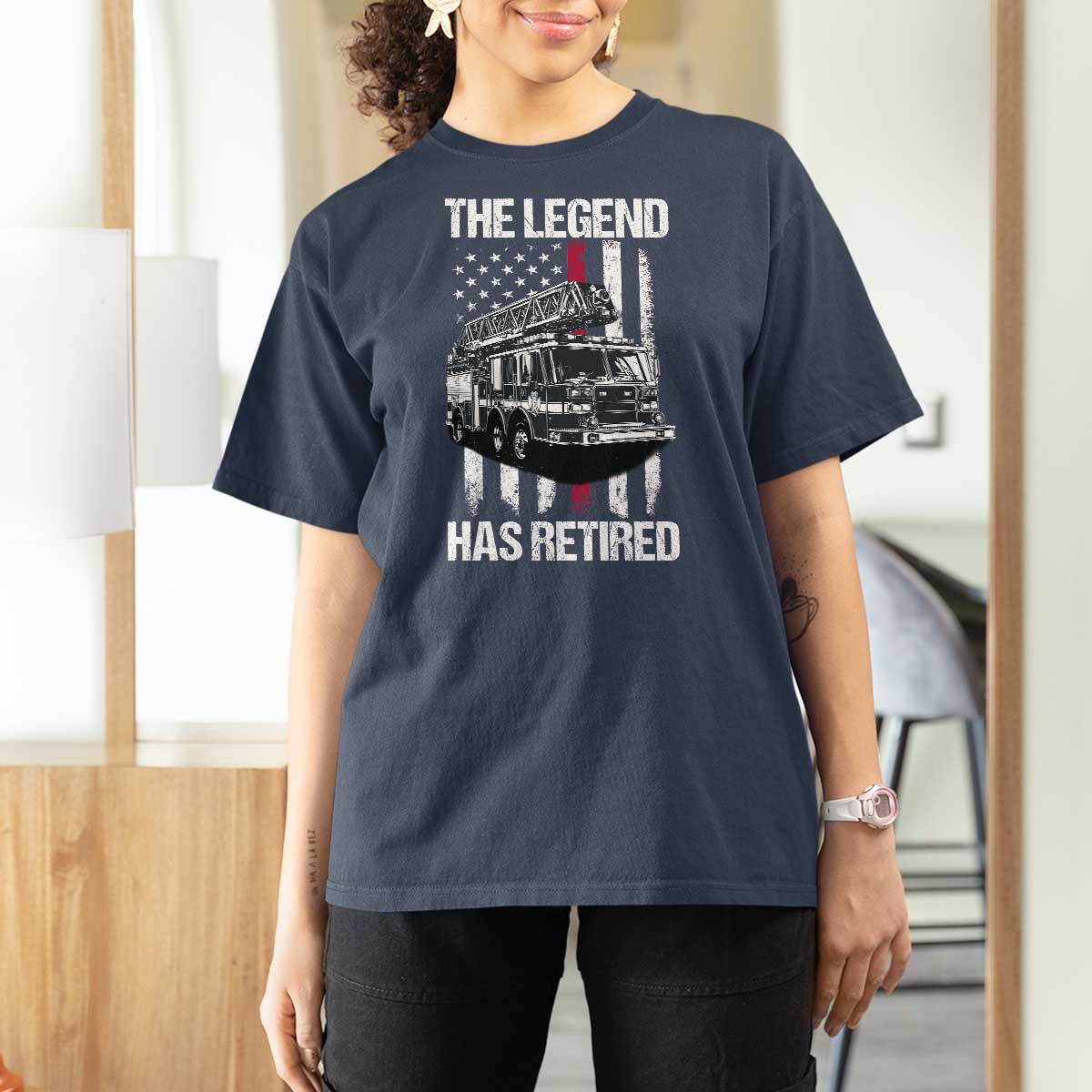 Retired Firefighter T Shirt For Women American Flag Vintage Fireman Retirement Gifts - Wonder Print Shop