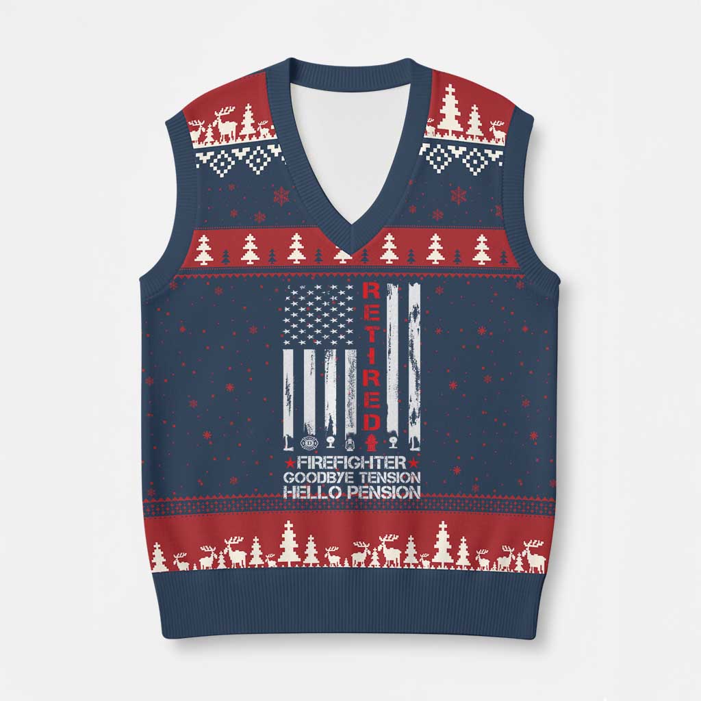 Retired Firefighter V-Neck Knit Sweater Vest Goodbye Tension Hello Pension Fireman Retirement Gifts - Wonder Print Shop