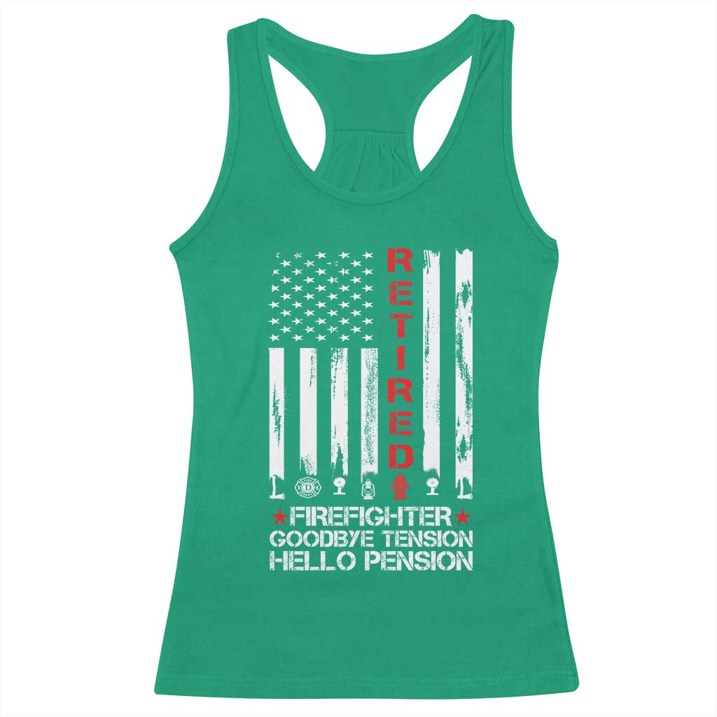 Retired Firefighter Racerback Tank Top Goodbye Tension Hello Pension Fireman Retirement Gifts - Wonder Print Shop