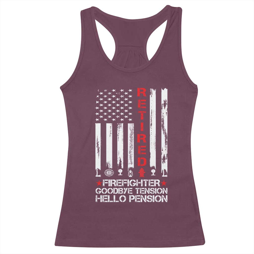 Retired Firefighter Racerback Tank Top Goodbye Tension Hello Pension Fireman Retirement Gifts - Wonder Print Shop
