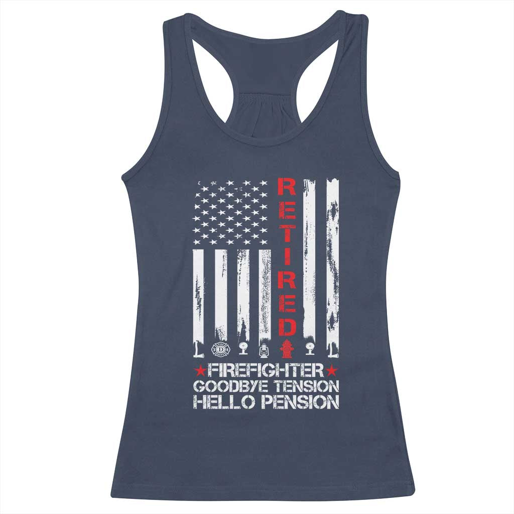 Retired Firefighter Racerback Tank Top Goodbye Tension Hello Pension Fireman Retirement Gifts - Wonder Print Shop