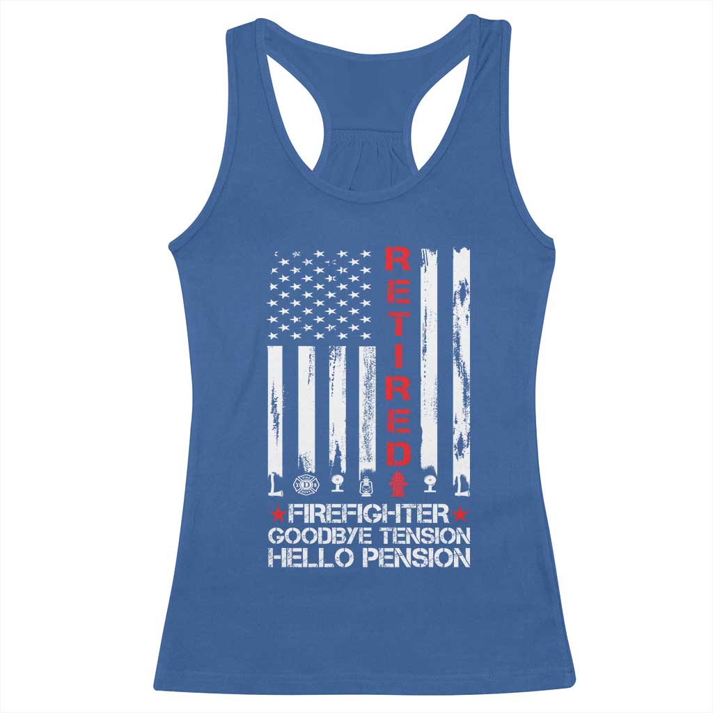 Retired Firefighter Racerback Tank Top Goodbye Tension Hello Pension Fireman Retirement Gifts - Wonder Print Shop
