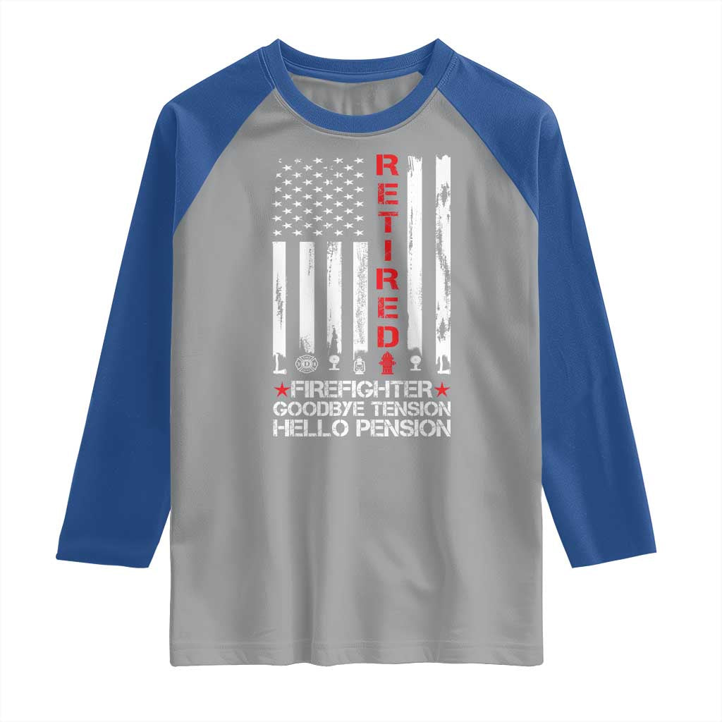 Retired Firefighter Raglan Shirt Goodbye Tension Hello Pension Fireman Retirement Gifts - Wonder Print Shop