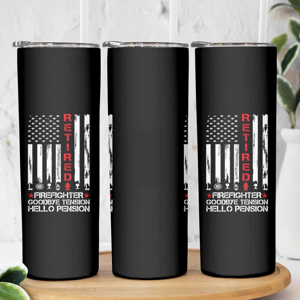 Retired Firefighter Skinny Tumbler Goodbye Tension Hello Pension Fireman Retirement Gifts - Wonder Print Shop