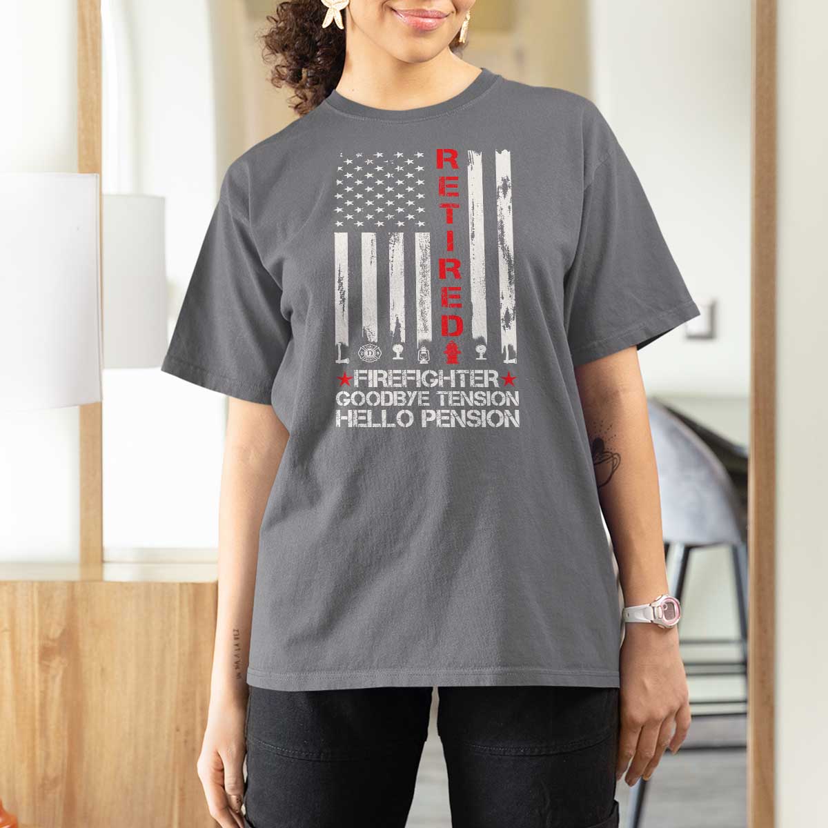 Retired Firefighter T Shirt For Women Goodbye Tension Hello Pension Fireman Retirement Gifts - Wonder Print Shop