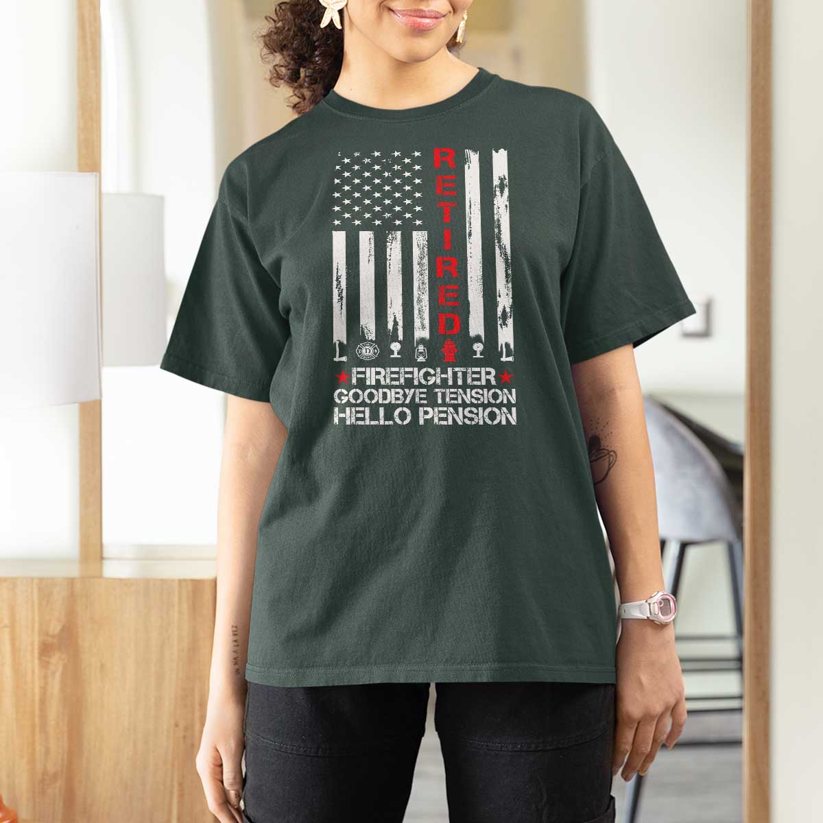 Retired Firefighter T Shirt For Women Goodbye Tension Hello Pension Fireman Retirement Gifts - Wonder Print Shop