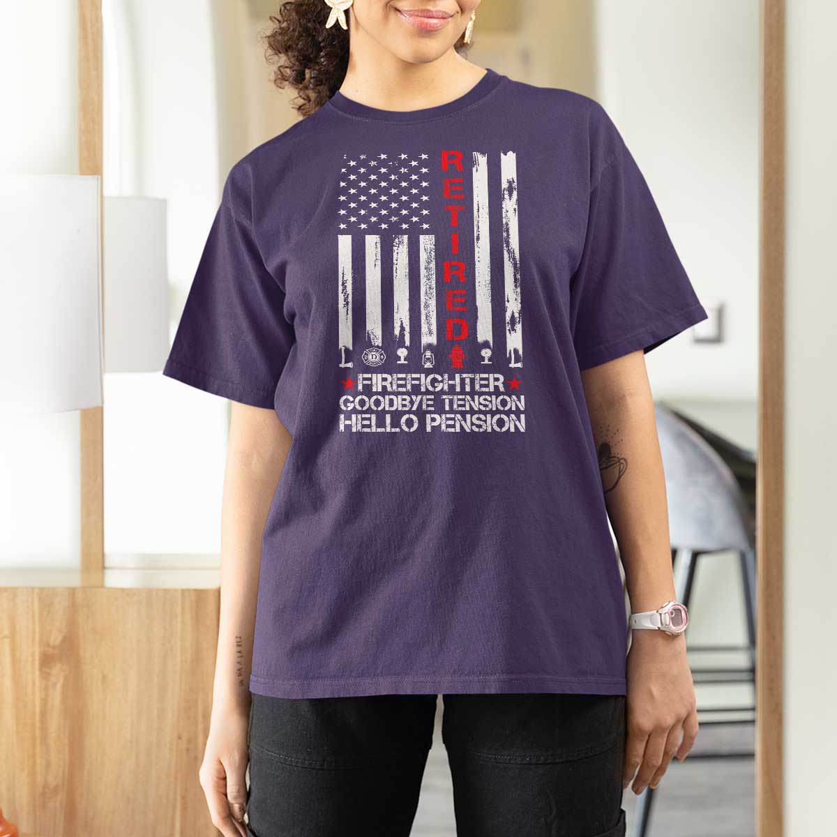 Retired Firefighter T Shirt For Women Goodbye Tension Hello Pension Fireman Retirement Gifts - Wonder Print Shop
