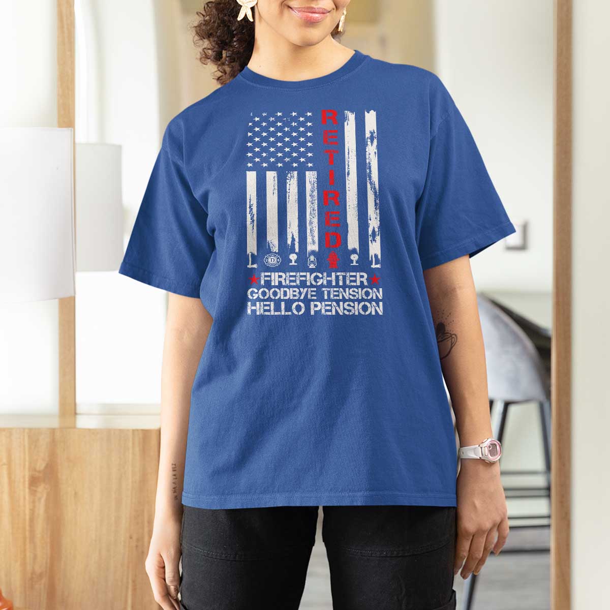 Retired Firefighter T Shirt For Women Goodbye Tension Hello Pension Fireman Retirement Gifts - Wonder Print Shop