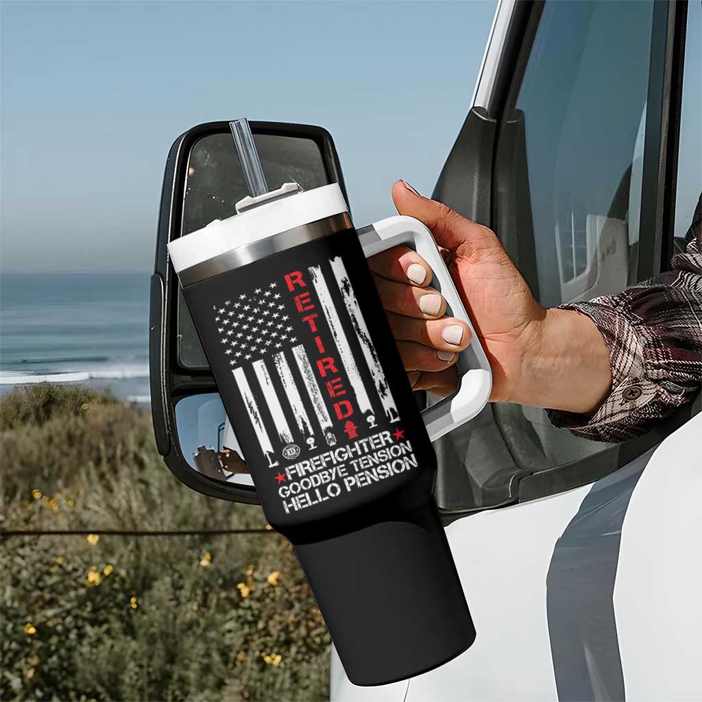 Retired Firefighter Tumbler With Handle Goodbye Tension Hello Pension Fireman Retirement Gifts - Wonder Print Shop