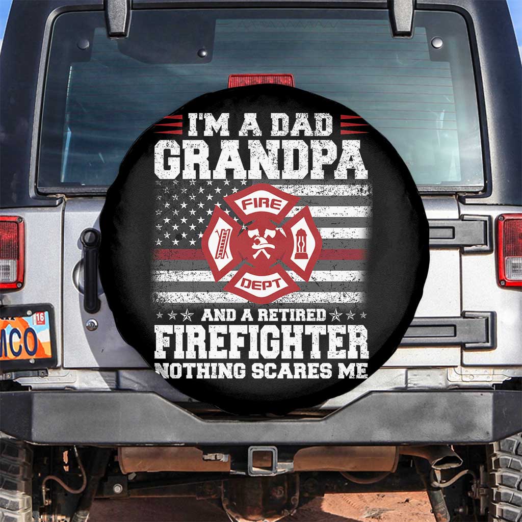 Retired Firefighter Grandpa Spare Tire Cover Retro American Flag - Wonder Print Shop