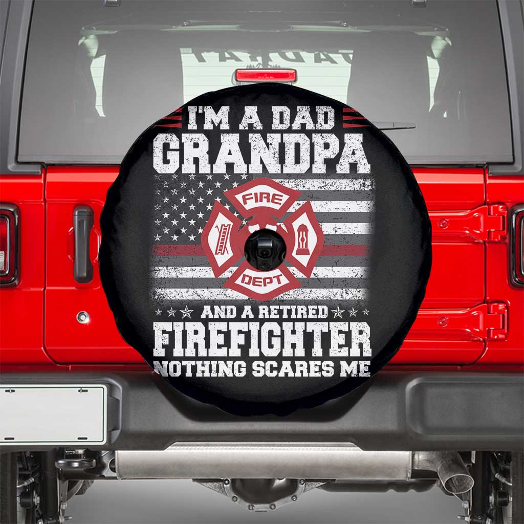 Retired Firefighter Grandpa Spare Tire Cover Retro American Flag - Wonder Print Shop