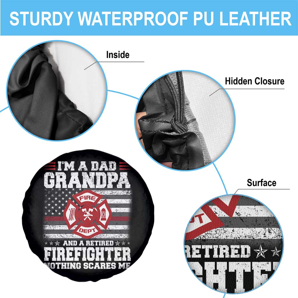 Retired Firefighter Grandpa Spare Tire Cover Retro American Flag - Wonder Print Shop
