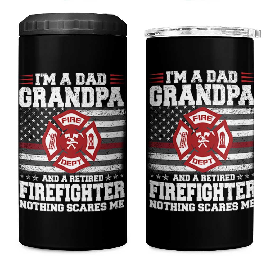 Retired Firefighter Grandpa 4 in 1 Can Cooler Tumbler Retro American Flag - Wonder Print Shop