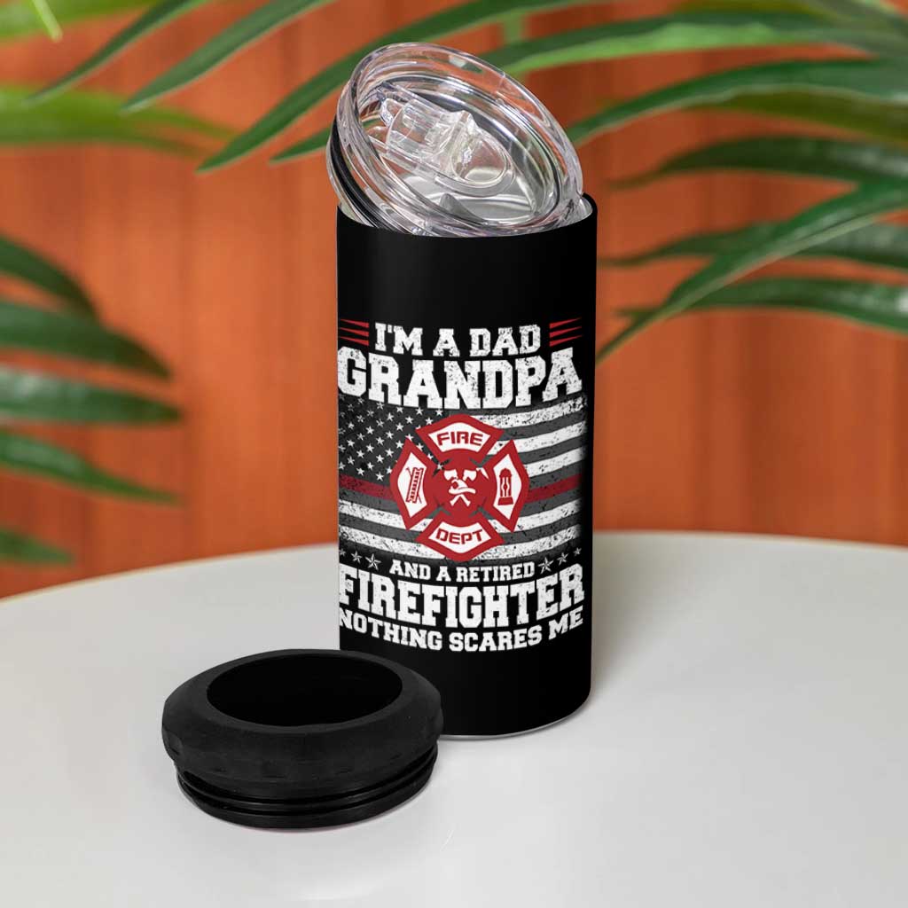 Retired Firefighter Grandpa 4 in 1 Can Cooler Tumbler Retro American Flag - Wonder Print Shop