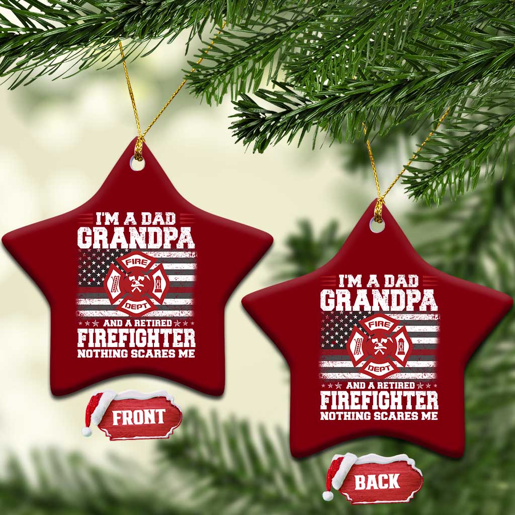 Retired Firefighter Grandpa Ceramic Ornament Retro American Flag - Wonder Print Shop