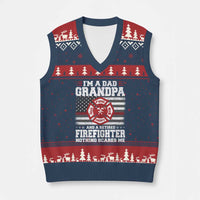 Retired Firefighter Grandpa V-Neck Knit Sweater Vest Retro American Flag - Wonder Print Shop