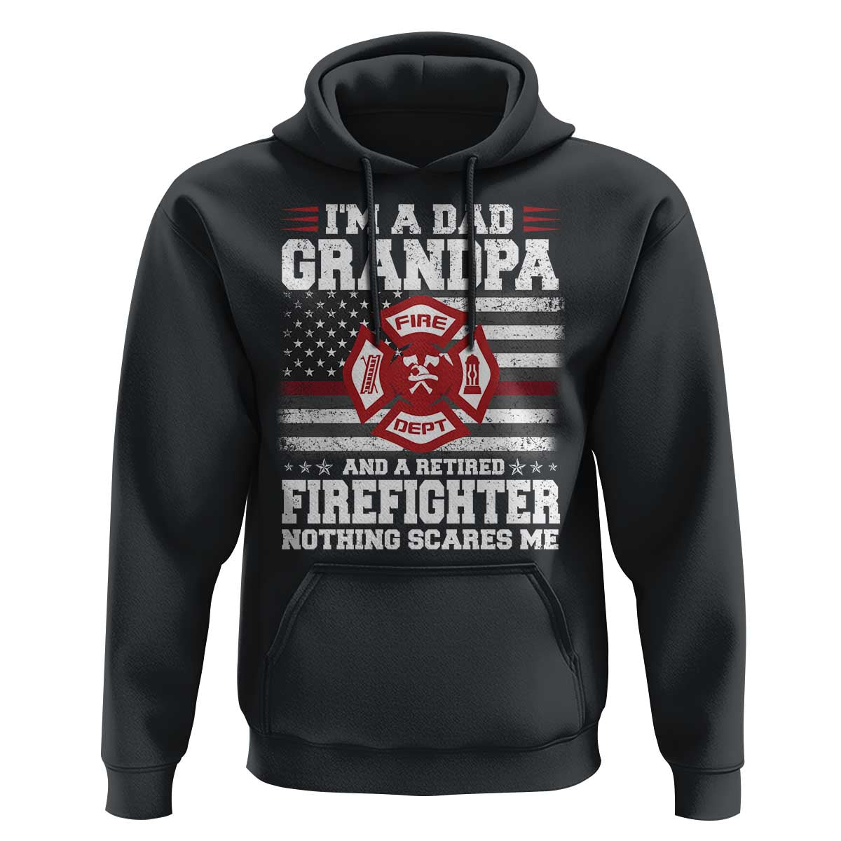 Retired Firefighter Grandpa Hoodie Retro American Flag - Wonder Print Shop