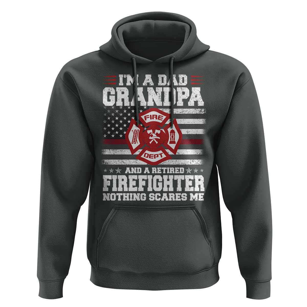 Retired Firefighter Grandpa Hoodie Retro American Flag - Wonder Print Shop