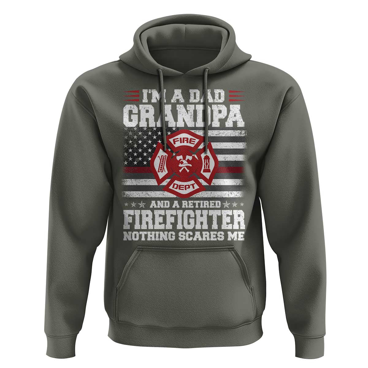 Retired Firefighter Grandpa Hoodie Retro American Flag - Wonder Print Shop