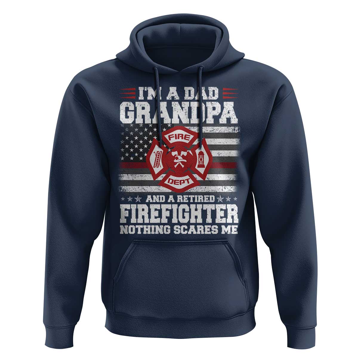 Retired Firefighter Grandpa Hoodie Retro American Flag - Wonder Print Shop