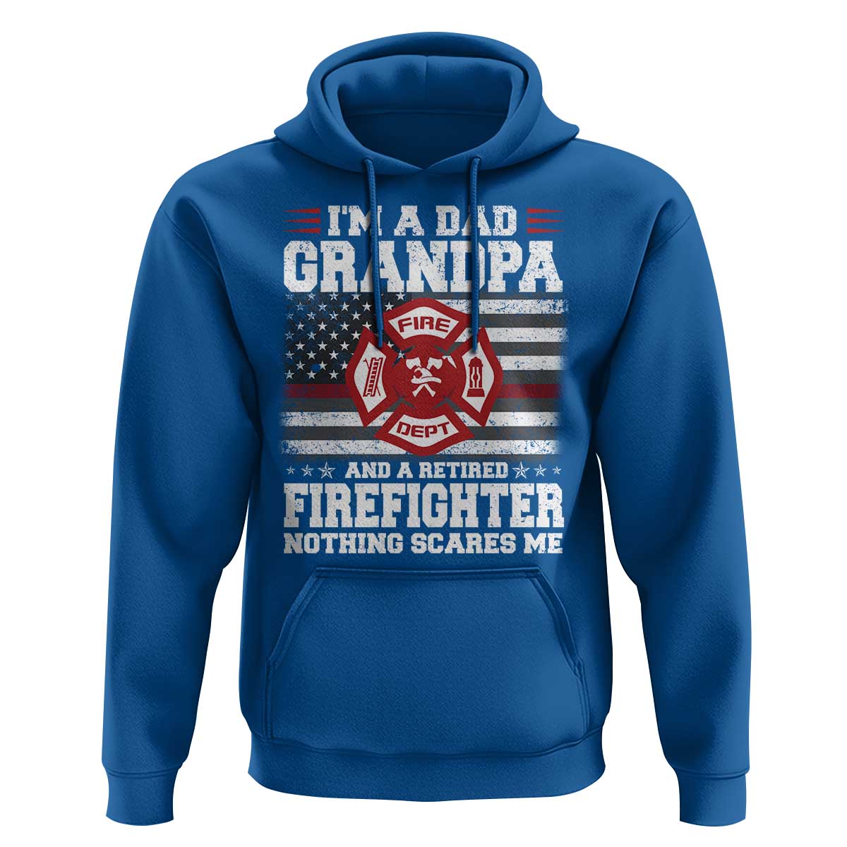 Retired Firefighter Grandpa Hoodie Retro American Flag - Wonder Print Shop