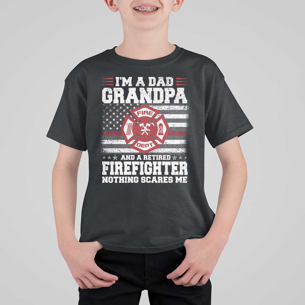 Retired Firefighter Grandpa T Shirt For Kid Retro American Flag - Wonder Print Shop