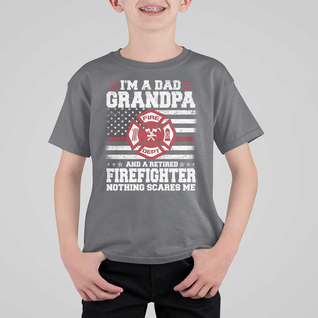 Retired Firefighter Grandpa T Shirt For Kid Retro American Flag - Wonder Print Shop