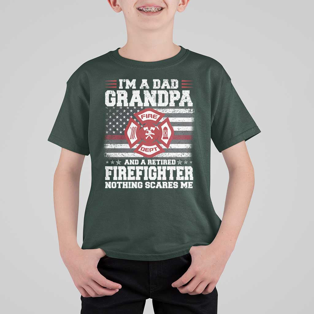 Retired Firefighter Grandpa T Shirt For Kid Retro American Flag - Wonder Print Shop