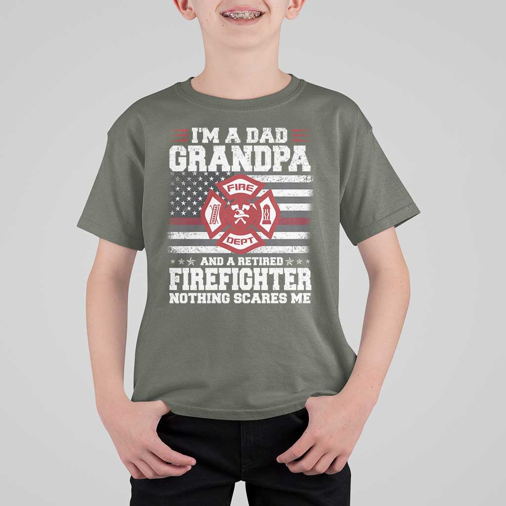 Retired Firefighter Grandpa T Shirt For Kid Retro American Flag - Wonder Print Shop