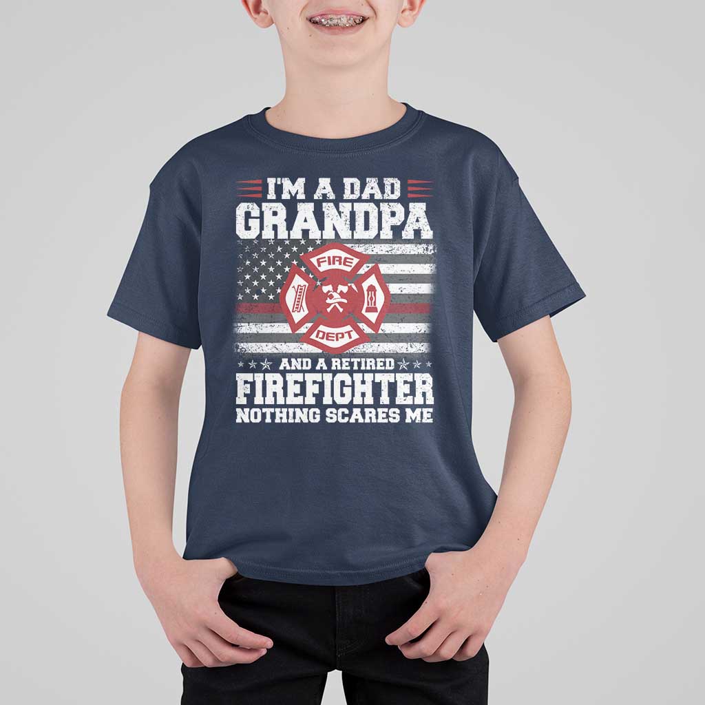 Retired Firefighter Grandpa T Shirt For Kid Retro American Flag - Wonder Print Shop
