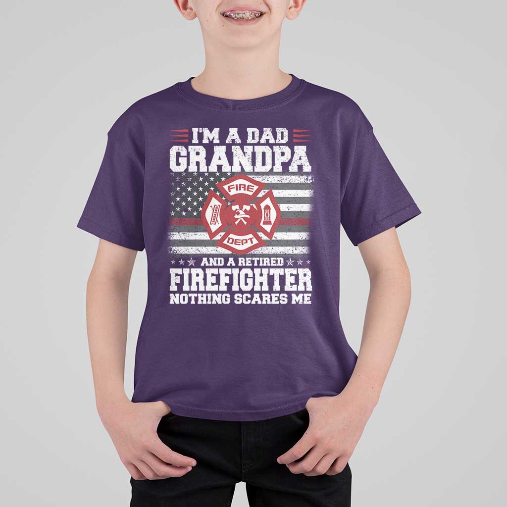 Retired Firefighter Grandpa T Shirt For Kid Retro American Flag - Wonder Print Shop