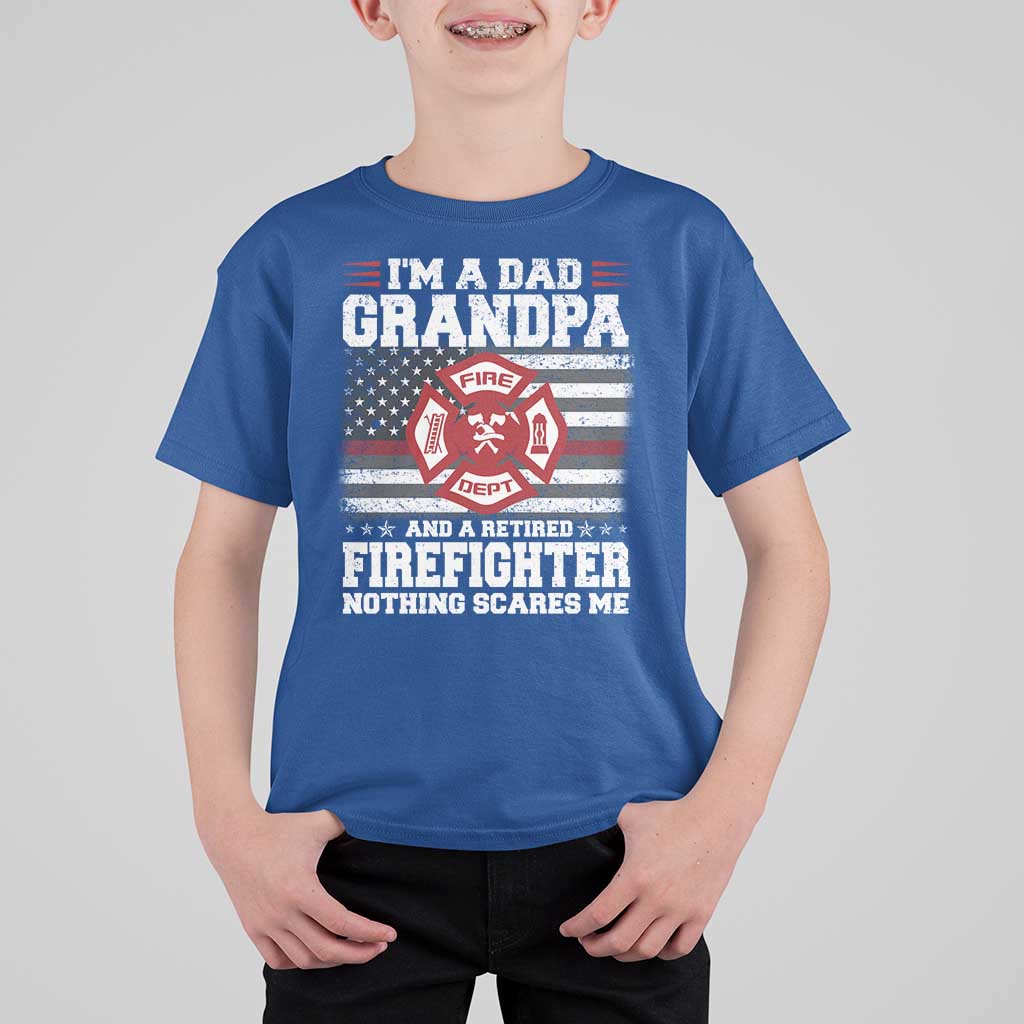 Retired Firefighter Grandpa T Shirt For Kid Retro American Flag - Wonder Print Shop